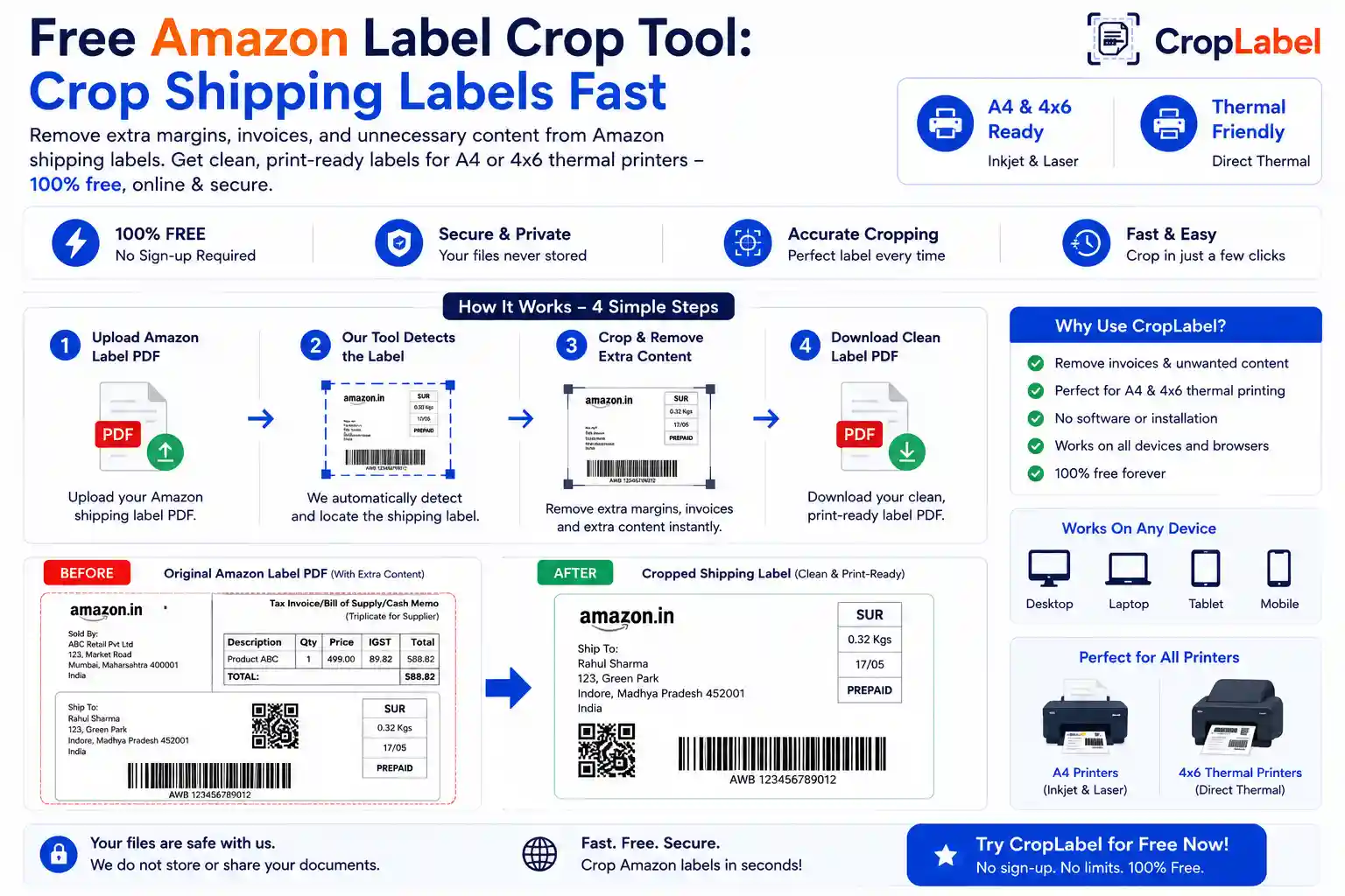Free Amazon label crop tool online