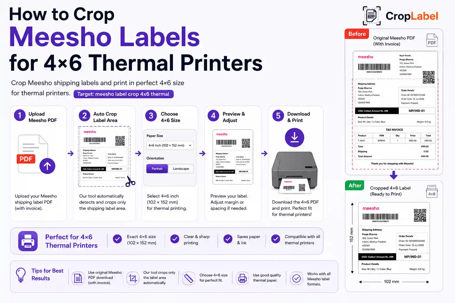 How to crop Meesho labels for 4x6 thermal printers