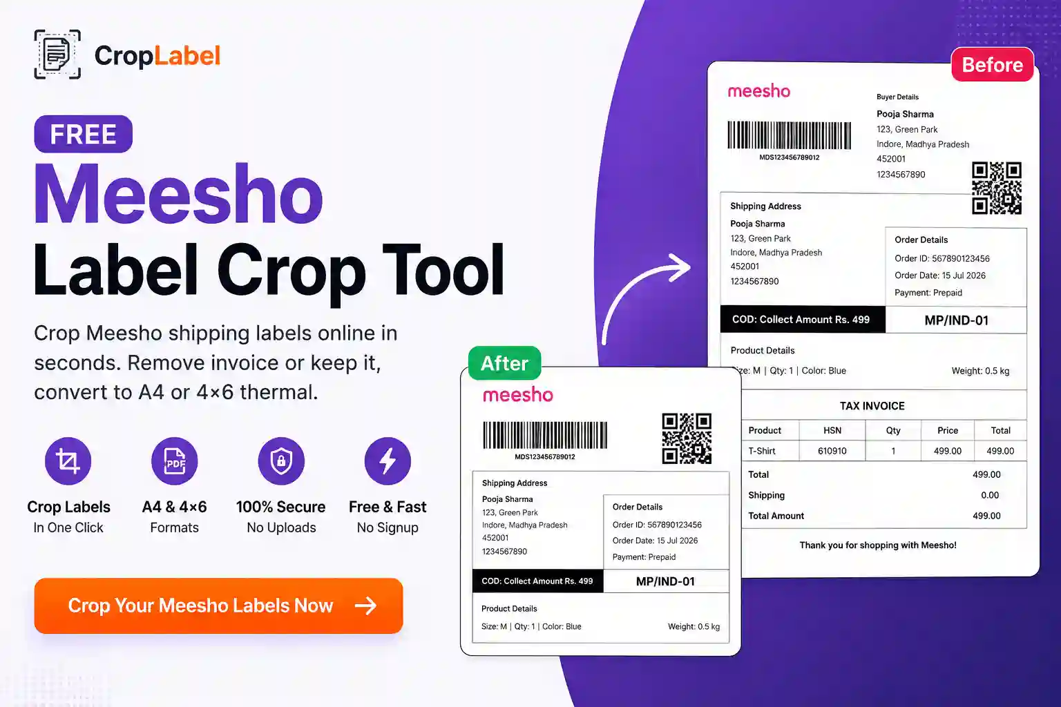 Free Meesho label crop tool online